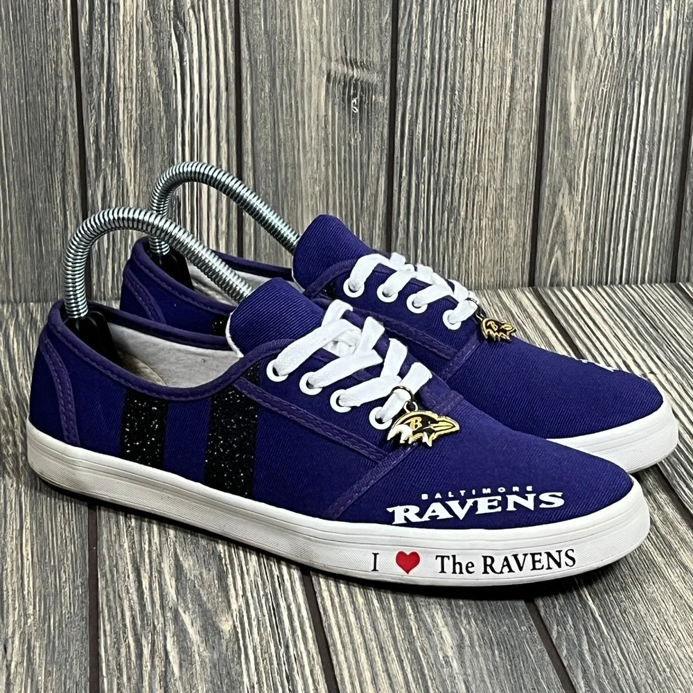 Bradford Exchange Baltimore Ravens Sneakers Womens 8 Purple Canvas‎ Glitter NFL